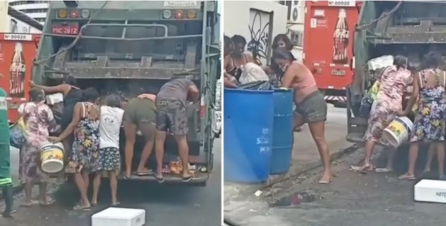 Moradores reviram caminhão de lixo em busca de comida em Fortaleza