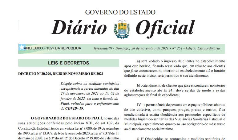 Governo publica decreto proibindo festas de fim de ano no Piauí