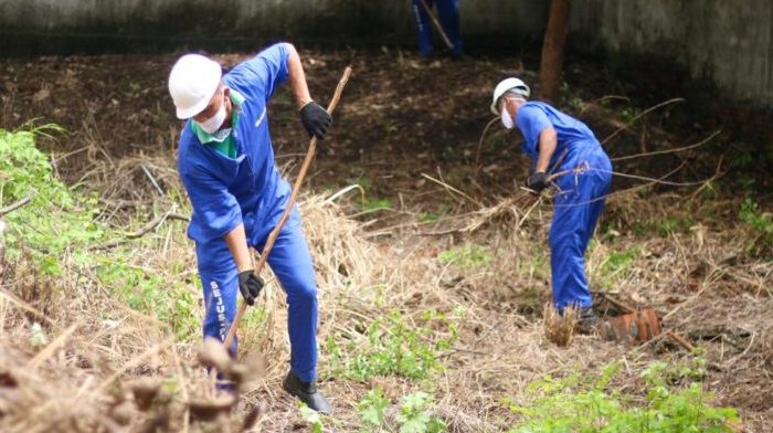 Detentos trabalham na limpeza externa do IML do Piauí