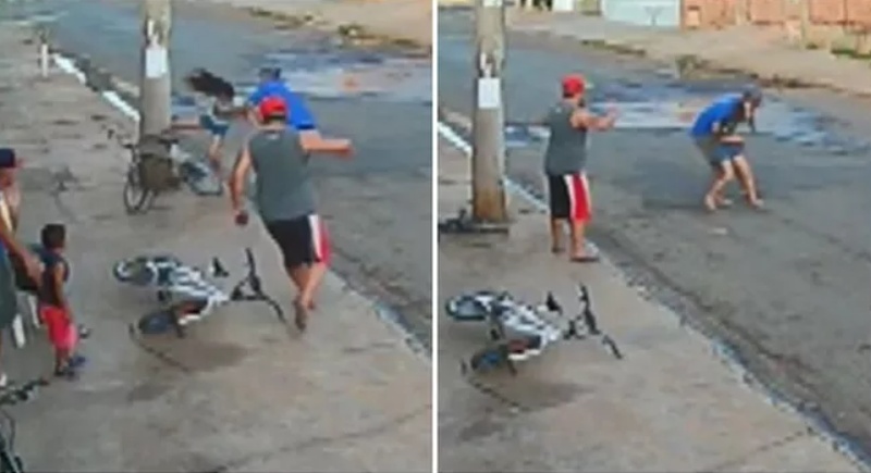 Homem salva criança segundos antes de bater em poste