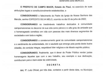 Prefeito João Félix decreta luto oficial de 3 dias pelo falecimento do Padre Antônio Expedito Silva