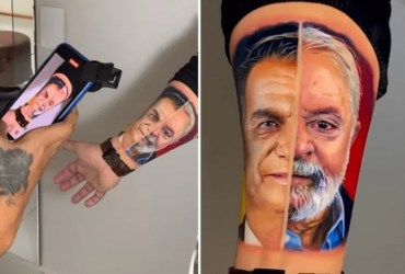 Homem viraliza após tatuar rostos de Lula e Bolsonaro no braço-min