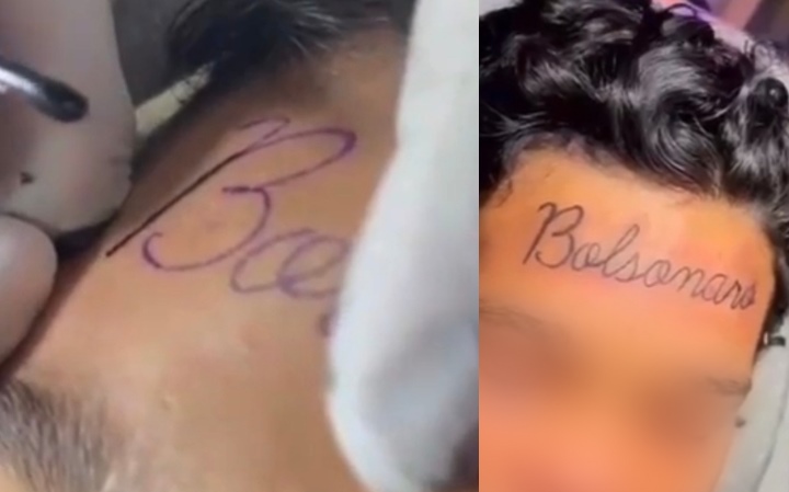 Jovem viraliza após tatuar nome 'Bolsonaro' na testa