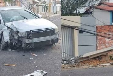 Duas pessoas ficam feridas após motorista perder controle de carro e colidir contra poste no Piauí
