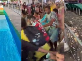 Vídeo: Moradores brigam por bolo gigante em festa de aniversário de cidade no Ceará