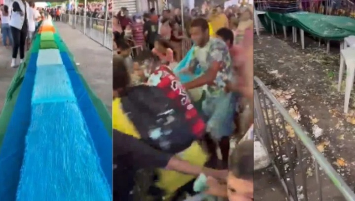 Vídeo: Moradores brigam por bolo gigante em festa de aniversário de cidade no Ceará