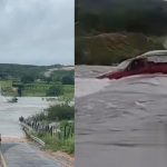 Altos volumes de chuvas faz barragem transbordar e arrastar veículo no Piauí