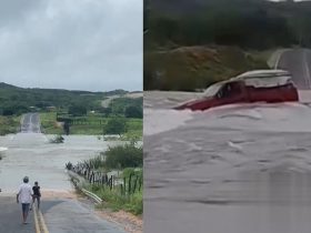 Altos volumes de chuvas faz barragem transbordar e arrastar veículo no Piauí