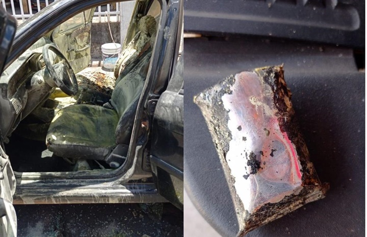 Carro fica parcialmente destruído após bateria de celular pegar fogo no Piauí
