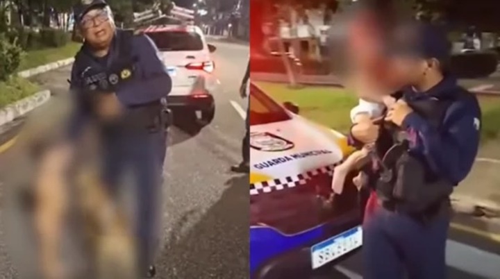 Bebê de 1 ano foge de casa e é achado com cachorro caramelo por policiais em Belém