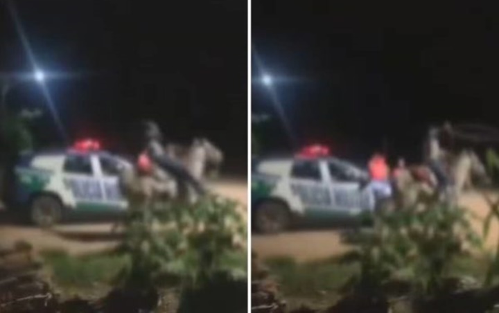 Vídeo: Homem montado em cavalo tenta laçar policial militar 