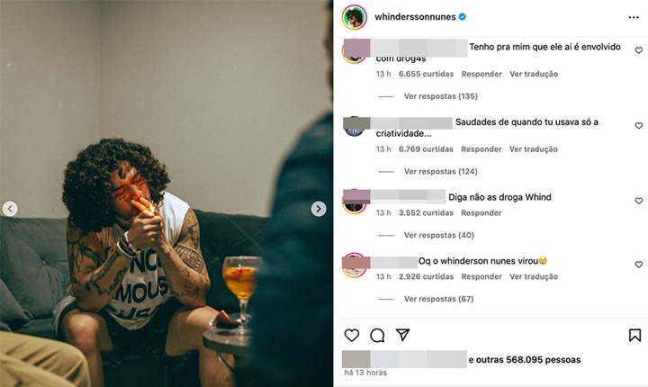 Whindersson Nunes recebe diversas críticas após postar foto fumando 