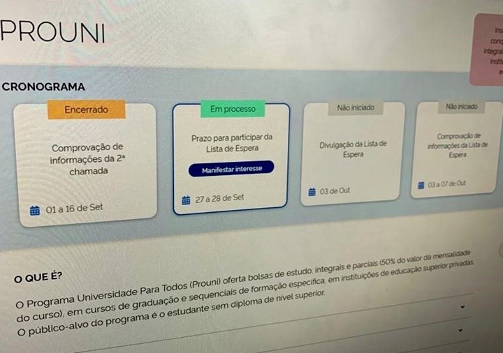 Prouni 2º semestre: Inscrições começam na próxima terça-feira (23)