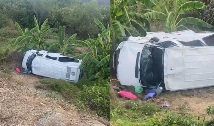 Passageiros ficam feridos após van capotar em curva perigosa no Piauí