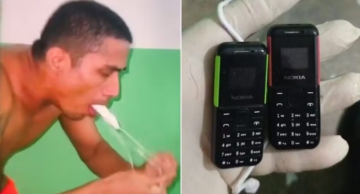 Detento 'vomita' dois celulares e um cabo USB após ser flagrado com material no estômago