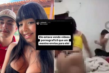 Vídeo: Influenciadora agride namorado após flagrá-lo se masturbando vendo nudes de homem