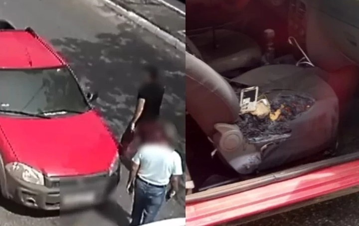 Vídeo: Bateria de celular explode e queima banco de carro no Piauí