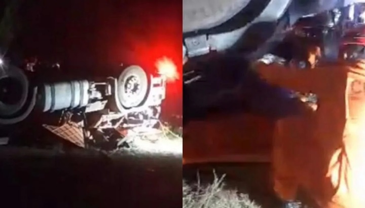 Caminhoneiro se machuca após carreta carregada de sal tombar no Piauí